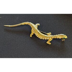Designer Ellen Kiam Rhinestone Salamander 3.25” Gold Tone Brooch